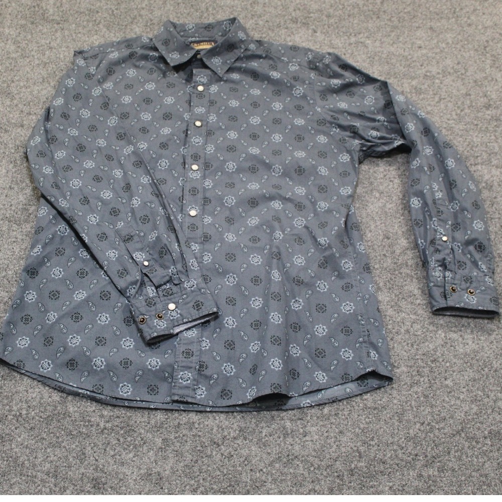 CREMIEUX Pearl Snap Long Sleeve Button Down Shirt Mens Size L Paisley Print